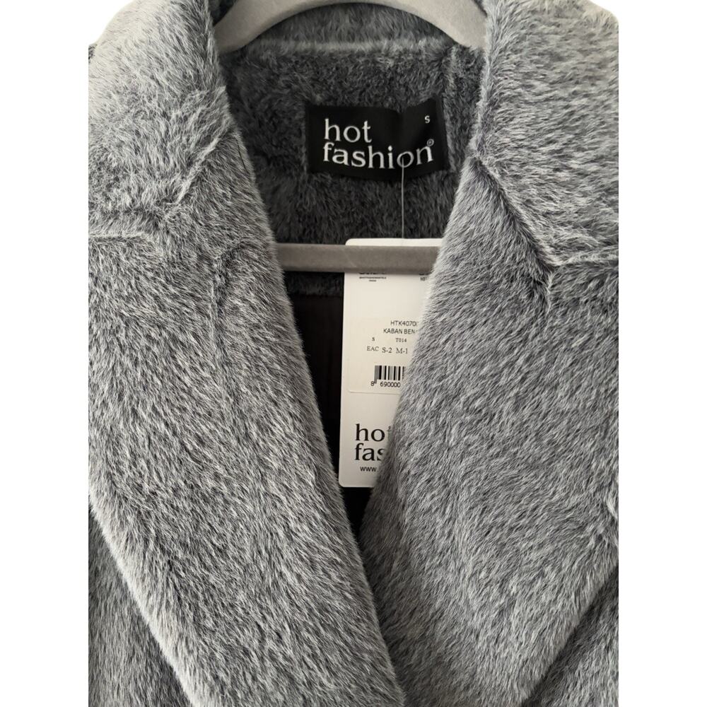 Gray Faux Fur Coat Women Luxury Soft Plush Jacket Elegant Outerwear - Picture 7 of 11